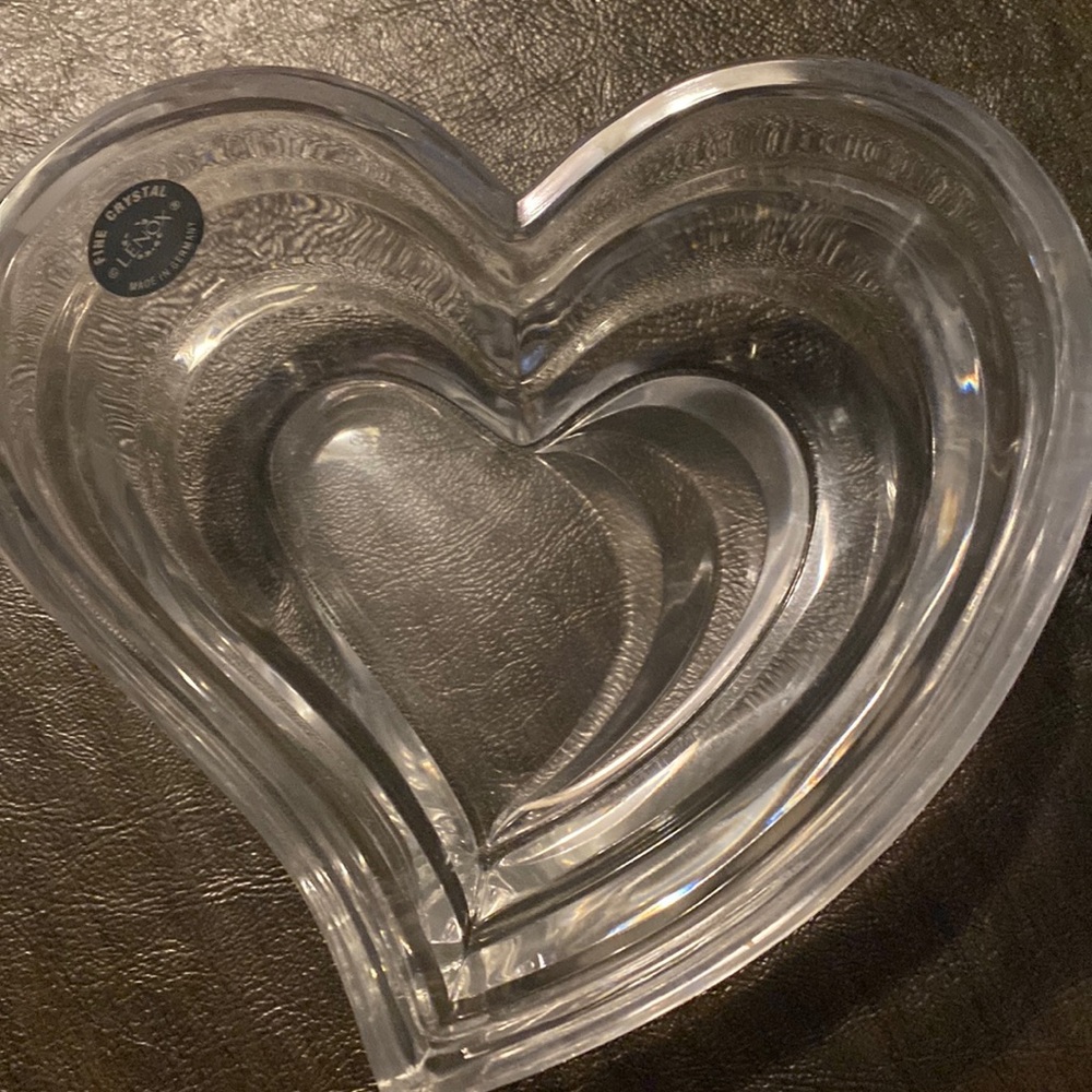 Lenox Arctic Bloom clear cut crystal heart Valentine’s bowl dish